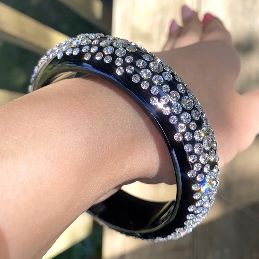 Acrylic Bangle Bracelet Embellished With European Crystal Stones